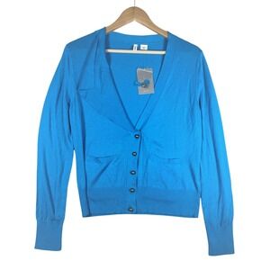 Anthropologie Cardigan Sweater TURQUOISE NWT Moth Blue Long Sleeve L Deep V Neck